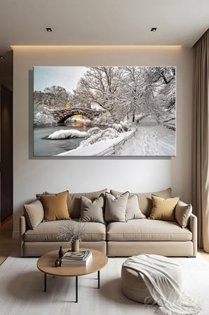Kanvas Tablo Central Park Gapstow Bridge Köprüsü Kış Yatay Duvar Tablosu - 4820