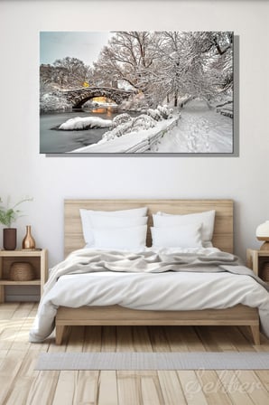 Kanvas Tablo Central Park Gapstow Bridge Köprüsü Kış Yatay Duvar Tablosu - 4820