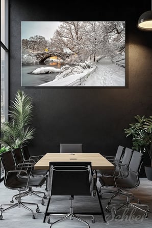 Kanvas Tablo Central Park Gapstow Bridge Köprüsü Kış Yatay Duvar Tablosu - 4820
