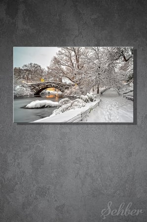 Kanvas Tablo Central Park Gapstow Bridge Köprüsü Kış Yatay Duvar Tablosu - 4820