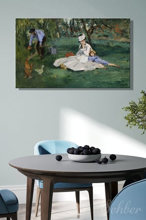 Kanvas Tablo Édouard Manet "Monet Ailesi Bahçede, Argenteuil" Yatay Salon Tablosu - 4890