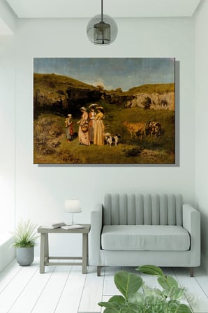 Kanvas Tablo Gustave Courbet "Köyün Genç Kızları" Yatay Salon Tablosu - 4895