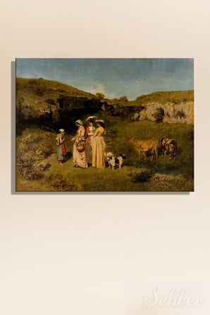 Kanvas Tablo Gustave Courbet "Köyün Genç Kızları" Yatay Salon Tablosu - 4895