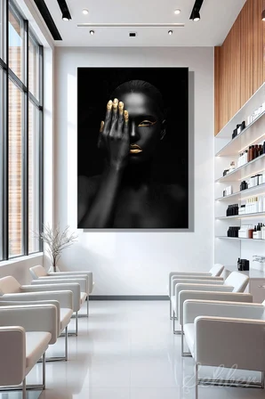 Kanvas Tablo Dikey Tekli Kuaför Güzellik Salonu Renkli Makyaj Nail Art Afrikalı Kadın Portre 737