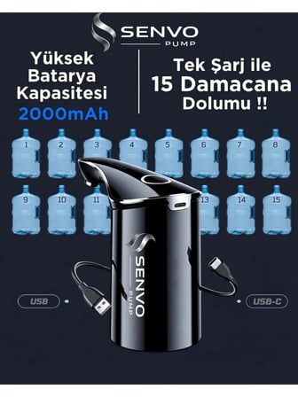 Senvo Pump Damacana Su Pompası – Hızlı Dolum, Ultra Sessiz, Tek Şarjla 15 Damacanaya Kadar