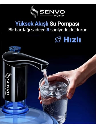 Senvo Pump Damacana Su Pompası – Hızlı Dolum, Ultra Sessiz, Tek Şarjla 15 Damacanaya Kadar
