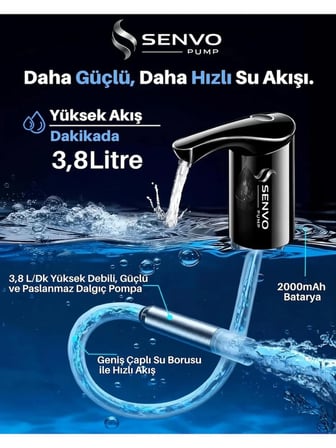 Senvo Pump Damacana Su Pompası – Hızlı Dolum, Ultra Sessiz, Tek Şarjla 15 Damacanaya Kadar
