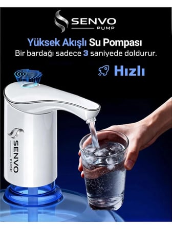 Senvo Pump Damacana Su Pompası – Hızlı Dolum, Ultra Sessiz, Tek Şarjla 15 Damacanaya Kadar