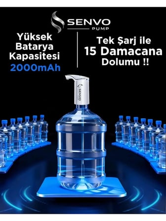 Senvo Pump Damacana Su Pompası – Hızlı Dolum, Ultra Sessiz, Tek Şarjla 15 Damacanaya Kadar