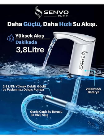 Senvo Pump Damacana Su Pompası – Hızlı Dolum, Ultra Sessiz, Tek Şarjla 15 Damacanaya Kadar