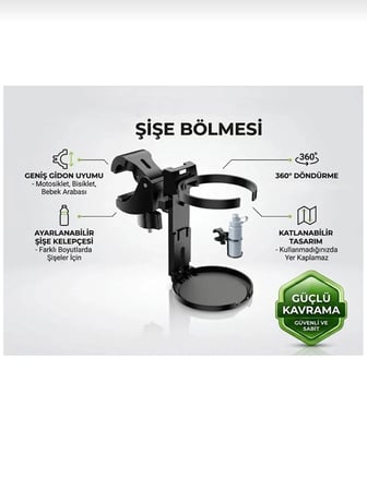 Premium Ayarlanabilir Gidon Bağlantılı İçecek Tutucu Motosiklet Bisiklet Siyah