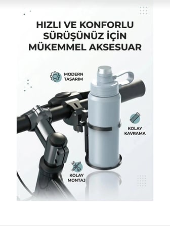 Premium Ayarlanabilir Gidon Bağlantılı İçecek Tutucu Motosiklet Bisiklet Siyah