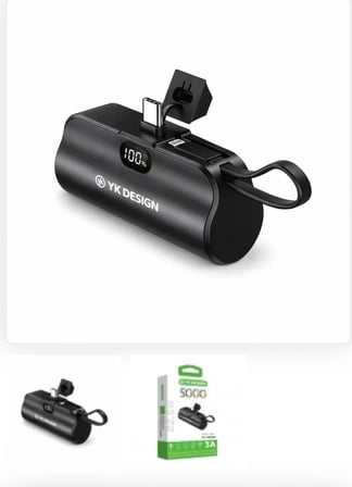 YK Design YK-PB5048 5000 mAh 22.5W Hızlı Şarjlı Mini Powerbank (Type-C ve Lightning Girişli Dijital Göstergeli Standlı) - Siyah