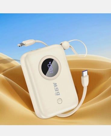 K14 10000 mAh 66W Süper Hızlı Şarj Powerbank PD QC Destekli Dijital Göstergeli Ultra Kompakt Taşınabilir Güç İstasyonu - Beyaz