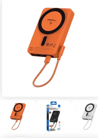 PW-154 10000 Mah Type-C In-Out PD Kablolu 22.5W 3A Powerbank 15W Kablosuz Hızlı Şarj LCD Göstergeli Taşınabilir Şarj Cihazı - Turuncu