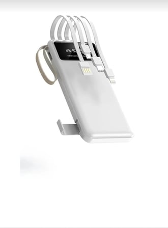 10000 mAh Kendinden Kablolu Hızlı Şarjlı Powerbank 4 Çıkışlı Dijital Göstergeli Gizli Standlı Taşınabilir Şarj Cihazı - beyaz