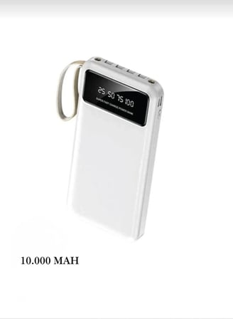 10000 mAh Kendinden Kablolu Hızlı Şarjlı Powerbank 4 Çıkışlı Dijital Göstergeli Gizli Standlı Taşınabilir Şarj Cihazı - beyaz