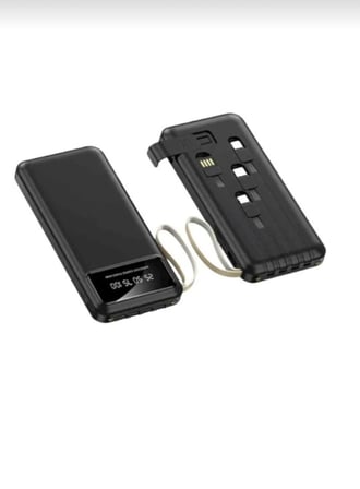 Premium 10000 mAh Powerbank Siyah Hızlı Şarj Kendinden Kablolu Dijital Göstergeli Gizli Stantlı Taşınabilir Şarj Cihazı