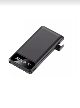 Premium 10000 mAh Powerbank Siyah Hızlı Şarj Kendinden Kablolu Dijital Göstergeli Gizli Stantlı Taşınabilir Şarj Cihazı