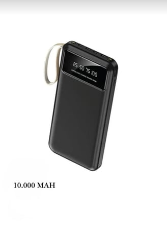 Premium 10000 mAh Powerbank Siyah Hızlı Şarj Kendinden Kablolu Dijital Göstergeli Gizli Stantlı Taşınabilir Şarj Cihazı