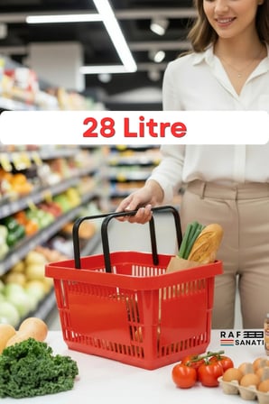 10 Adet - 28 Litre Plastik Market Alışveriş Sepeti Saplı Dayanıklı Market Mağaza El Sepeti Kırmızı