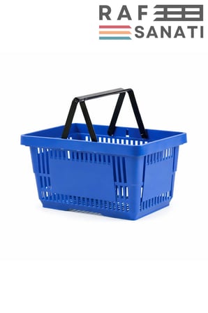 5 Adet - 28 Litre Plastik Market Alışveriş Sepeti Saplı Dayanıklı Market Mağaza El Sepeti Mavi