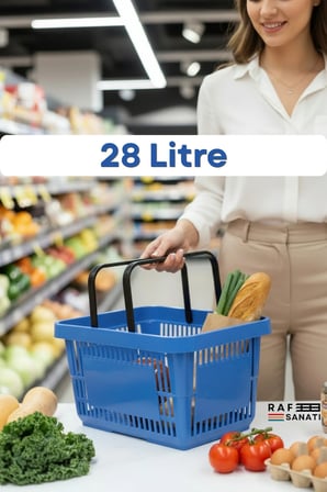 5 Adet - 28 Litre Plastik Market Alışveriş Sepeti Saplı Dayanıklı Market Mağaza El Sepeti Mavi