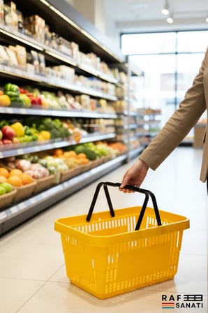 28 Litre Plastik Market Alışveriş Sepeti Saplı Dayanıklı Market Mağaza El Sepeti Sarı