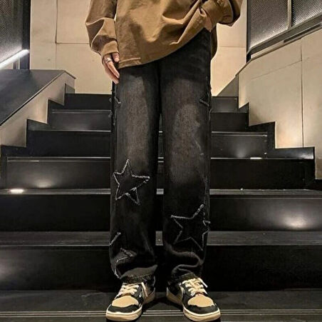 Sercom Kot Yıldız Baskılı Baggy Fit Jean