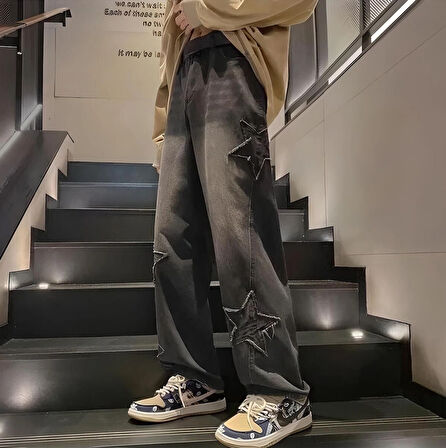 Sercom Kot Yıldız Baskılı Baggy Fit Jean