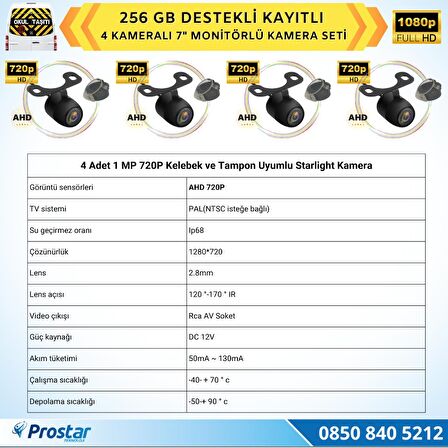Kayıtlı AHD Okul Servisler için 4 Kameralı 7 inç Monitörlü 720P Araç Kamera Seti