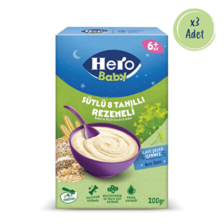 Hero Baby Sütlü 8 Tahıllı Rezeneli 200g x3