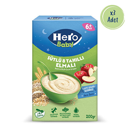 Hero Baby Sütlü 8 Tahıllı Elmalı 200g x3