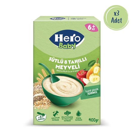 Hero Baby Sütlü 8 Tahıllı Meyveli 400g x3