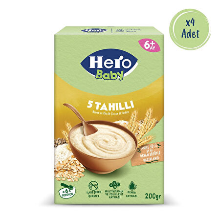 Hero Baby 5 Tahıllı Sütsüz 200g x4