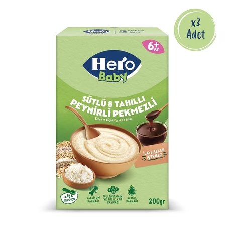 Hero Baby Sütlü 8 Tahıllı Peynirli Pekmezli 200g x3