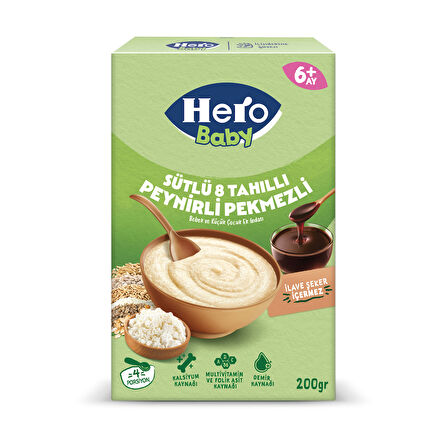 Hero Baby Sütlü 8 Tahıllı Peynirli Pekmezli 200g x4