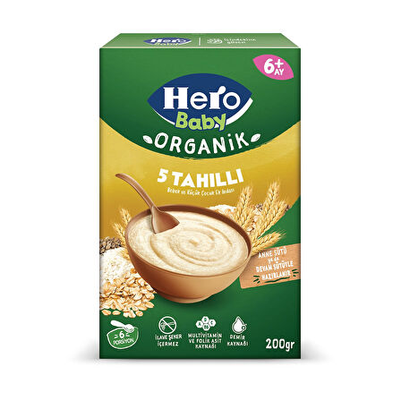 Hero Baby Organik 5 Tahıllı Sütsüz 200g x3