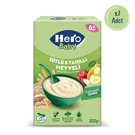 Hero Baby Sütlü 8 Tahıllı Meyveli 200g x3