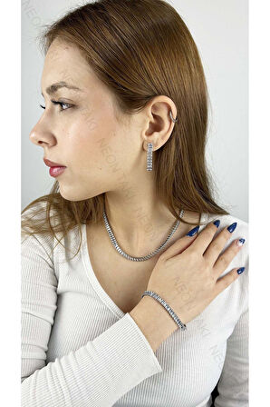 Su Yolu, Zirkon Taşlı, Kolye, Bileklik Ve Küpe Seti 27, Kasa Gümüş Renk