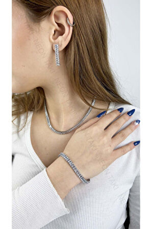 Su Yolu, Zirkon Taşlı, Kolye, Bileklik Ve Küpe Seti 27, Kasa Gümüş Renk