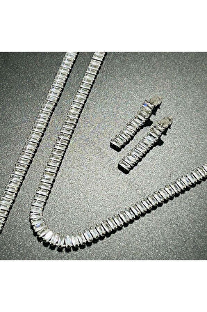 Su Yolu, Zirkon Taşlı, Kolye, Bileklik Ve Küpe Seti 27, Kasa Gümüş Renk