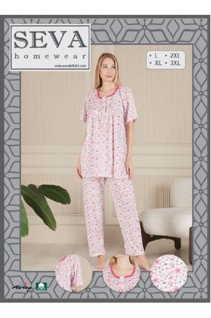 Anne Pijama Takımı Büyük Beden Kısa Kollu Pamuklu Kumaş L XL 2XL 3XL
