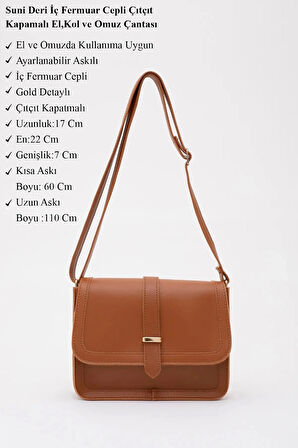 Suni Deri İç Fermuar Cepli Çıtçıt Kapamalı Şık ve Ergonomik Kol ve Omuz Çantası