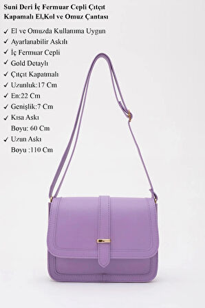 Suni Deri İç Fermuar Cepli Çıtçıt Kapamalı Şık ve Ergonomik Kol ve Omuz Çantası