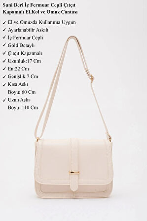 Suni Deri İç Fermuar Cepli Çıtçıt Kapamalı Şık ve Ergonomik Kol ve Omuz Çantası