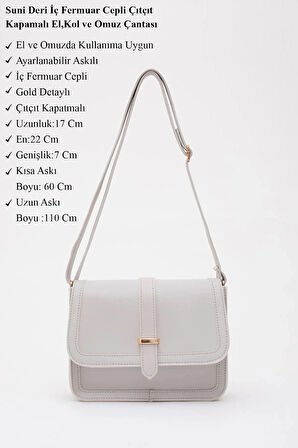 Suni Deri İç Fermuar Cepli Çıtçıt Kapamalı Şık ve Ergonomik Kol ve Omuz Çantası