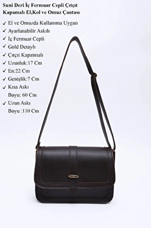 Suni Deri İç Fermuar Cepli Çıtçıt Kapamalı Şık ve Ergonomik Kol ve Omuz Çantası