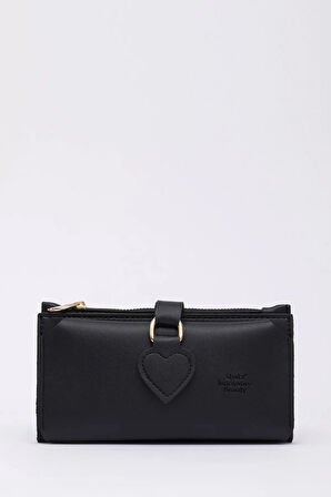 Kadın Yumuşak Suni Deri Kalpli Çıtçıt Kapatmalı Telefon Bölmeli Bozuk Ve Kağıt Para Gözlü Şık