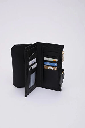 Kadın Yumuşak Suni Deri Kalpli Çıtçıt Kapatmalı Telefon Bölmeli Bozuk Ve Kağıt Para Gözlü Şık